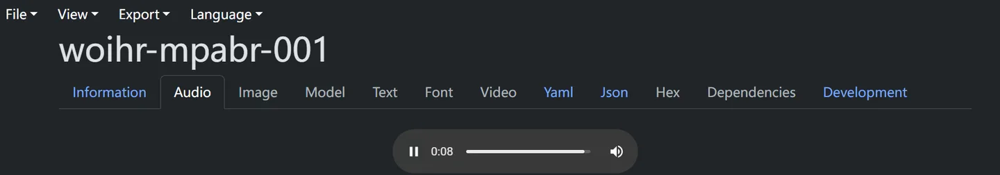 AssetRipper audio-asset preview with export menus and asset tabs, from a 2025 issue report
