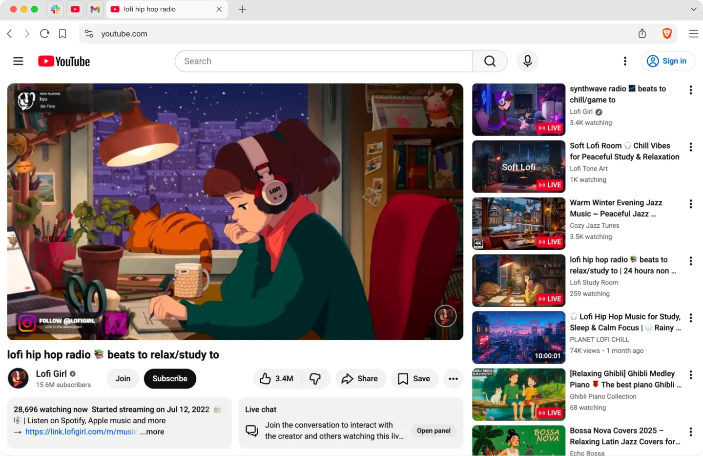 Brave on macOS displaying a YouTube video page, with tabs, address bar and the Shields icon visible.