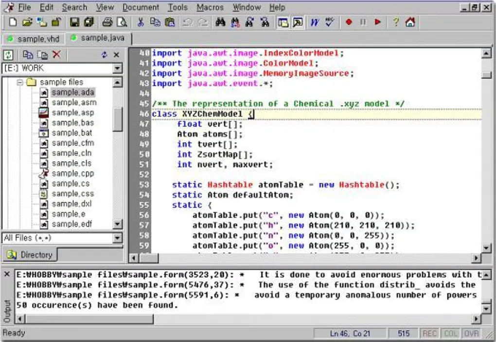 Older Crimson Editor interface from Softonic showing Java source, a directory list and search results; not the selected 3.94 build.