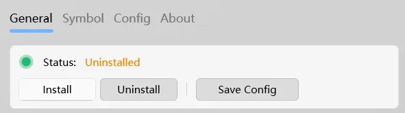 DWMBlurGlass General tab showing Uninstalled status and Install, Uninstall and Save Config controls.