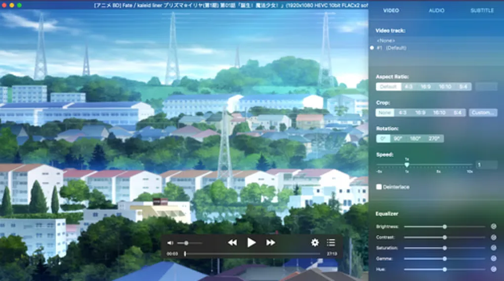Earlier IINA interface playing a video, with playback controls and the video settings sidebar open