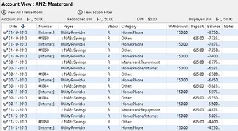Money Manager Ex account transaction table from older Windows documentation; Mac appearance differs