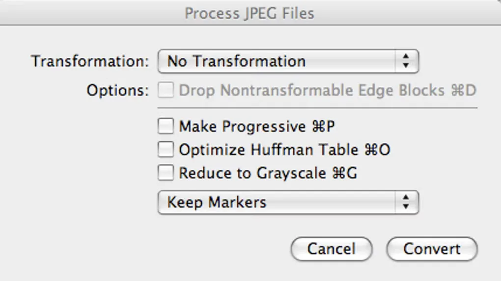 Source-provided Phoenix Slides Process JPEG Files dialog with transformation, progressive JPEG, grayscale and marker options.