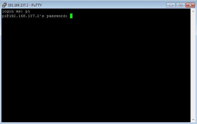 Historical PuTTY for Windows terminal showing a Raspberry Pi login and password prompt; not a capture of version 0.85.