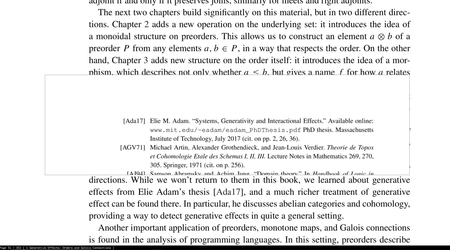 Sioyek reference overview showing bibliography entries over a technical PDF page; publisher documentation example.