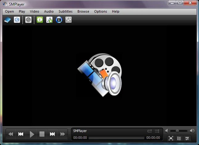 SMPlayer Modern skin with menus and playback controls; publisher's older Windows interface example, not the macOS build