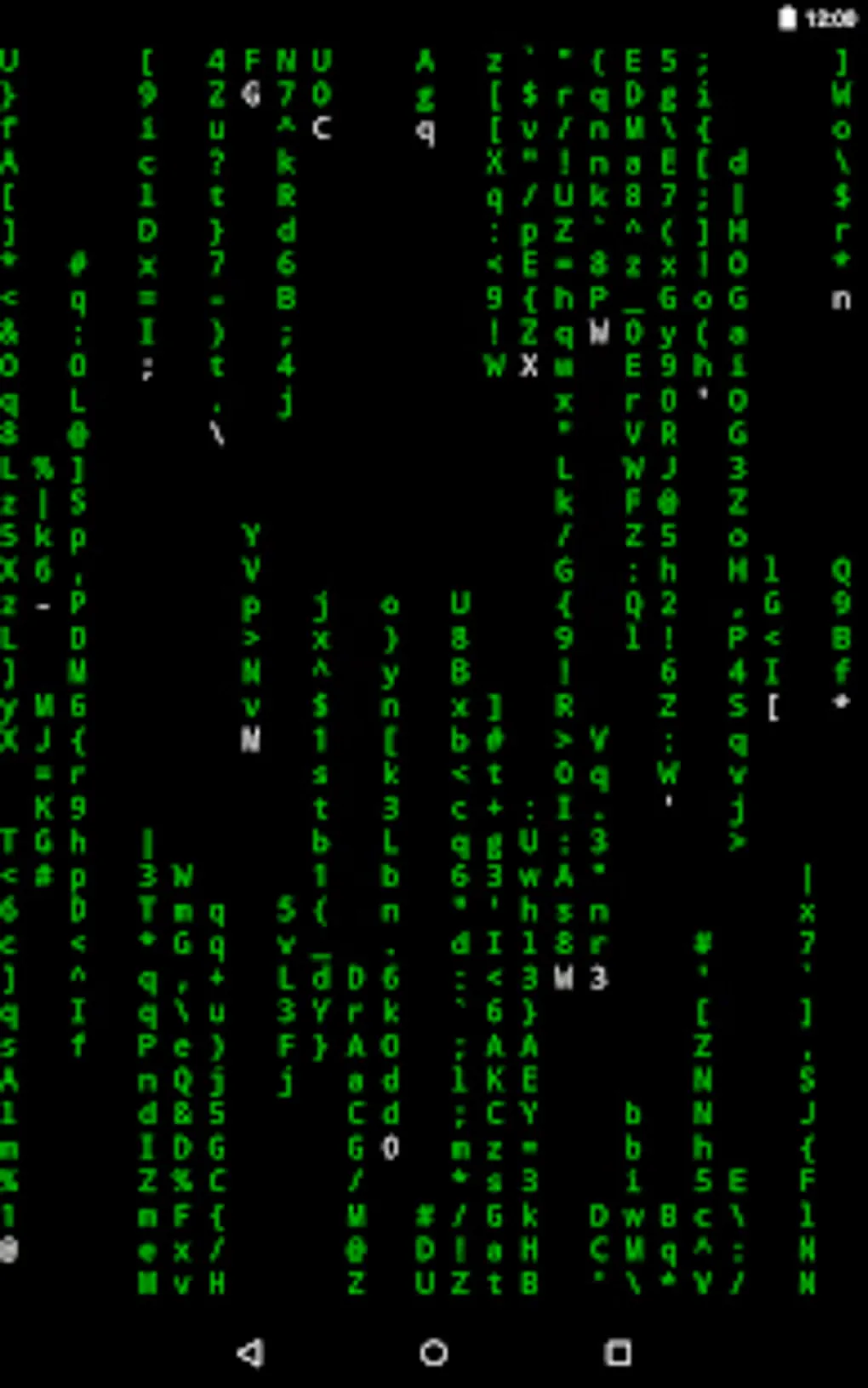 Termux Android gallery screenshot showing green Matrix-style terminal output with Android status and navigation bars