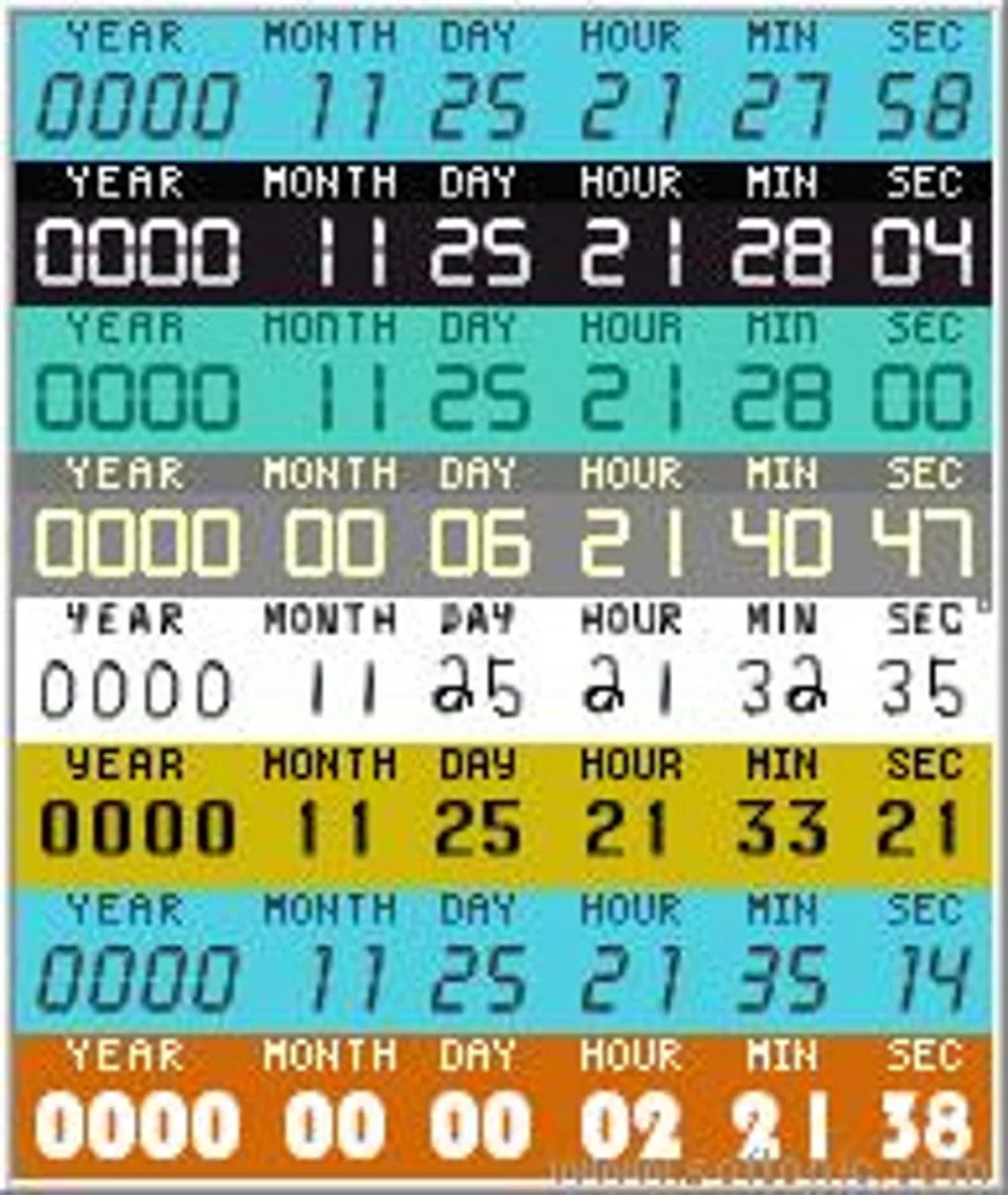 TimeLeft countdown skin examples with year, month, day, hour, minute and second displays