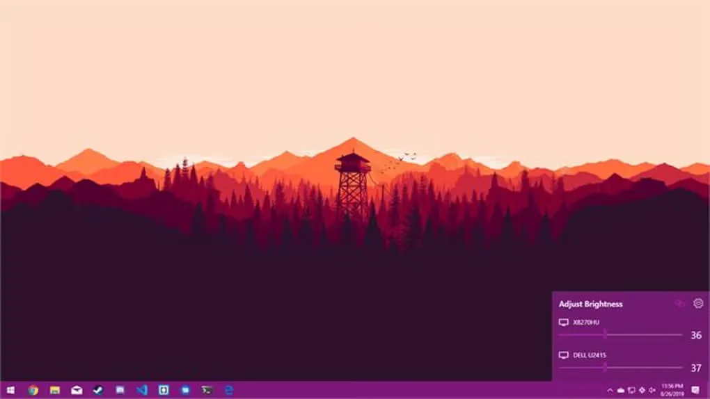 Twinkle Tray Adjust Brightness flyout with separate sliders for two monitors on a Windows desktop