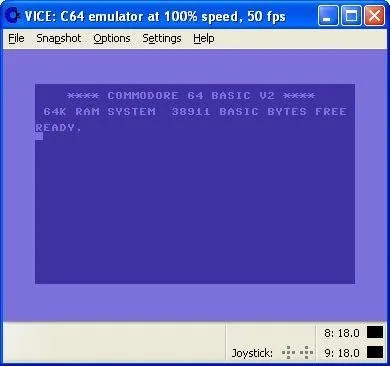 Historical VICE C64 emulator window on Windows XP showing the Commodore 64 BASIC startup prompt; not the current SDL2 interface.